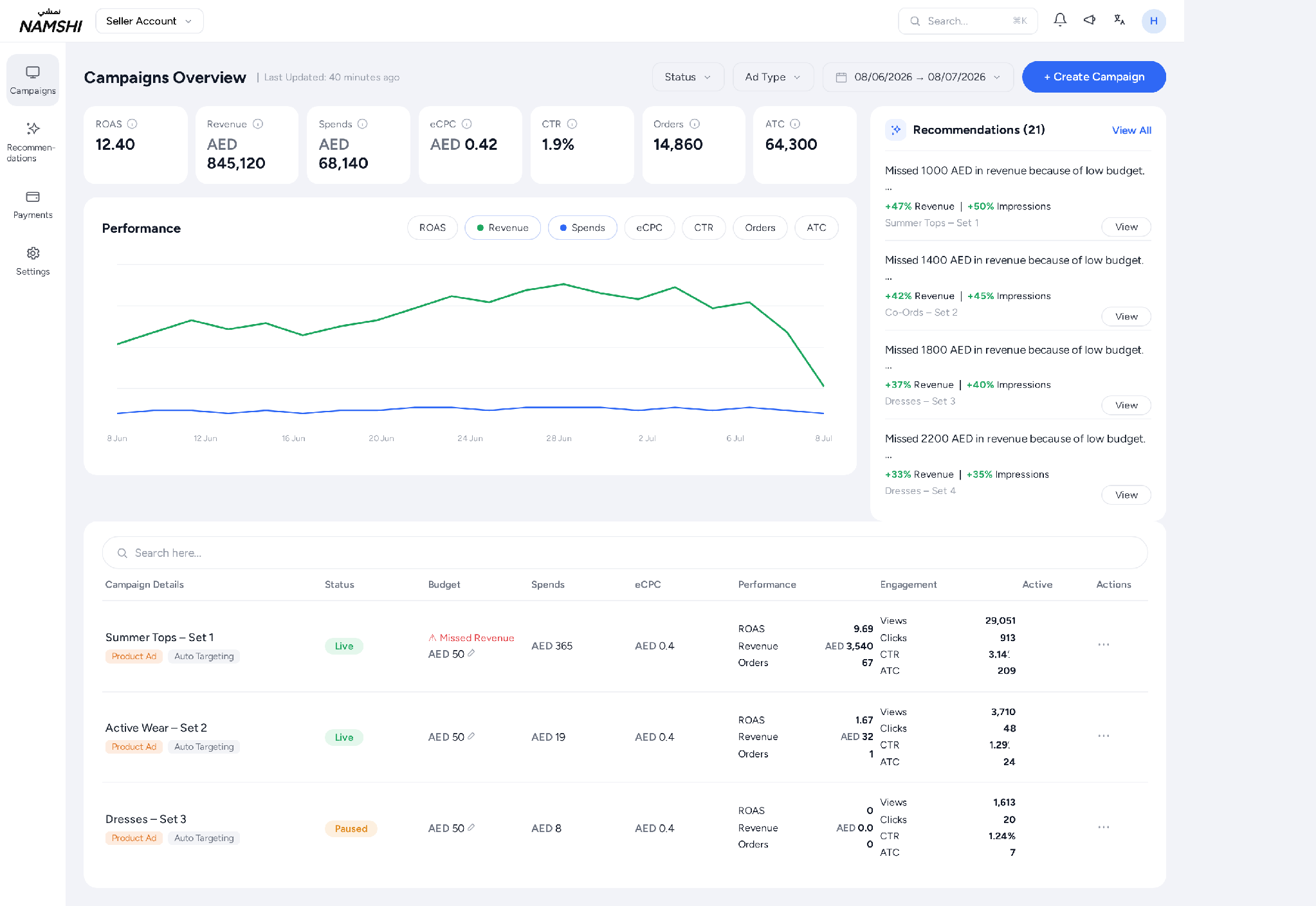 Namshi ad manager screenshot